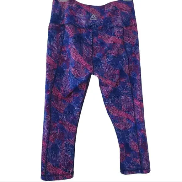 Reebok High Rise Crop Leggings Medium Pink Purple Athletic Pants Activewear - Picture 2 of 4